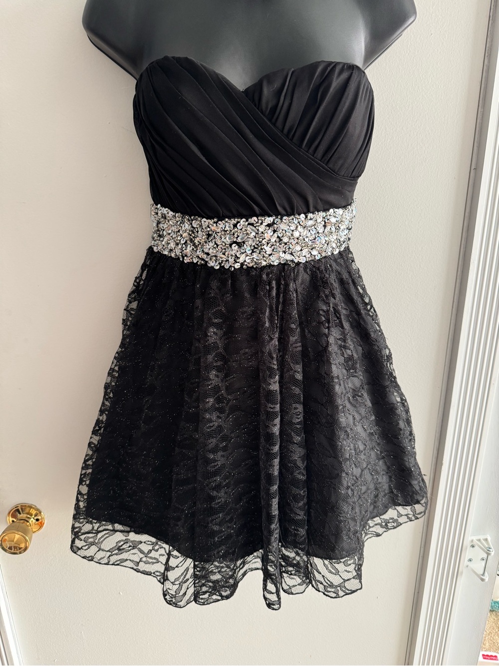 My Michelle Black Lace Strapless Dress with Sequin Waistband